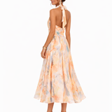 Maxi Dress | Watercolor Print Halter Neck Long Dress | Elegant Flowy Chic 3