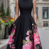 Midi Dress | Elegant Floral A-Line Wedding Guest Dress | Timeless Sophisticated Charm 0
