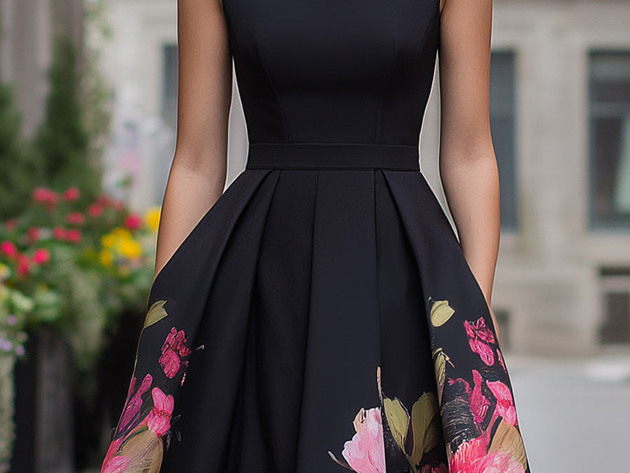 Midi Dress | Elegant Floral A-Line Wedding Guest Dress | Timeless Sophisticated Charm 1