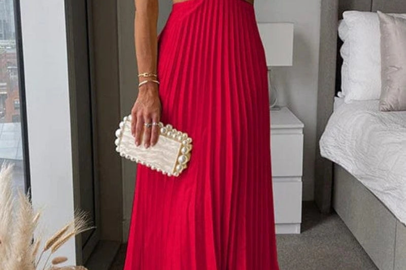Midi Dress | Elegant Floral Midi Dress with Pleated Skirt and V-Neck 0