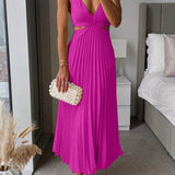 Midi Dress | Elegant Floral Midi Dress with Pleated Skirt and V-Neck 1