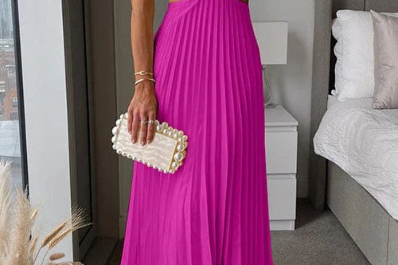Midi Dress | Elegant Floral Midi Dress with Pleated Skirt and V-Neck 1