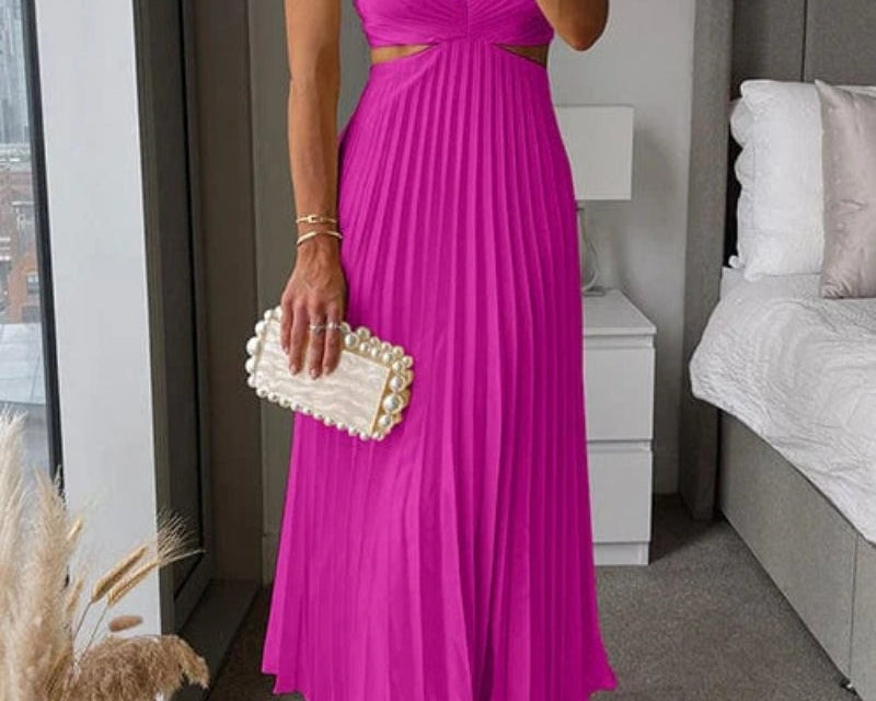 Midi Dress | Elegant Floral Midi Dress with Pleated Skirt and V-Neck 1