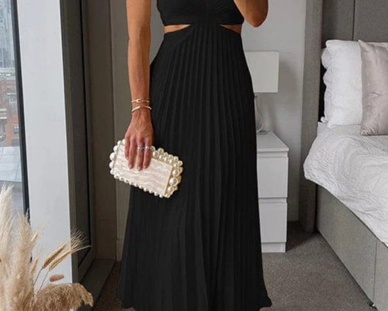 Midi Dress | Elegant Floral Midi Dress with Pleated Skirt and V-Neck 2