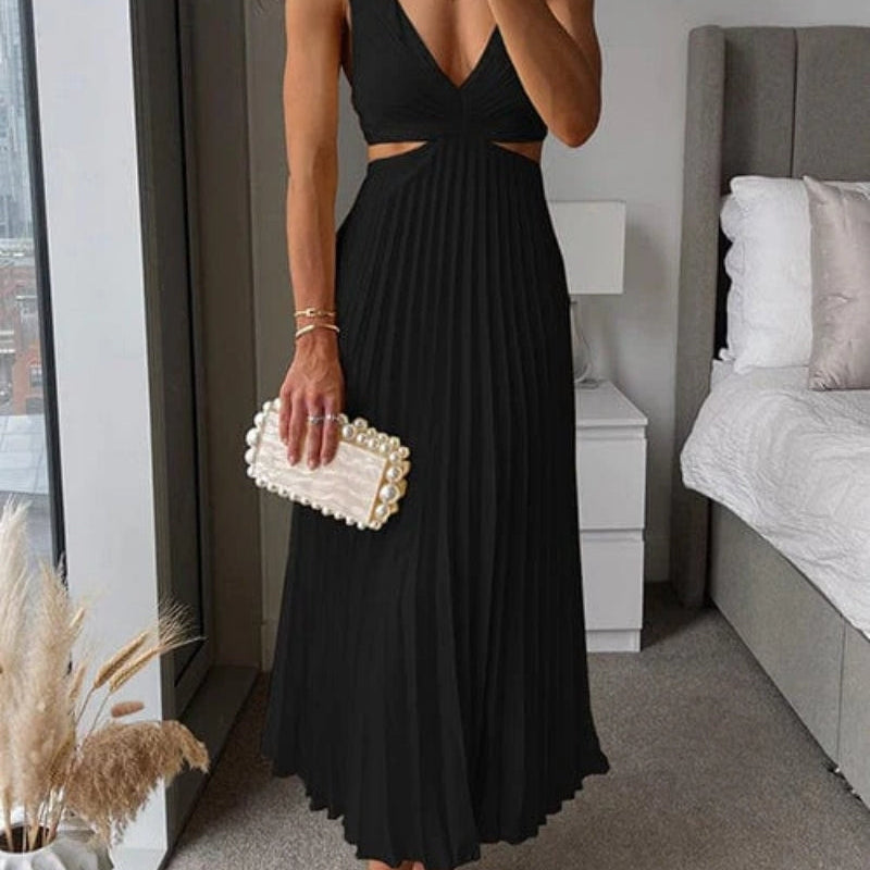 Midi Dress | Elegant Floral Midi Dress with Pleated Skirt and V-Neck 2
