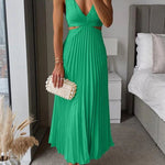 Midi Dress | Elegant Floral Midi Dress with Pleated Skirt and V-Neck 3