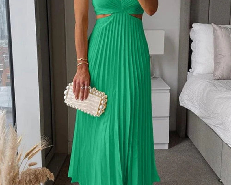 Midi Dress | Elegant Floral Midi Dress with Pleated Skirt and V-Neck 3