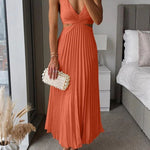 Midi Dress | Elegant Floral Midi Dress with Pleated Skirt and V-Neck 4