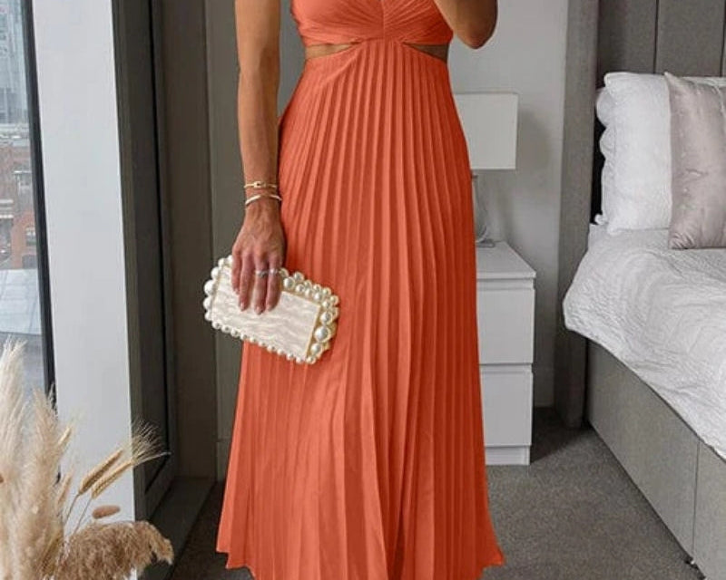 Midi Dress | Elegant Floral Midi Dress with Pleated Skirt and V-Neck 4