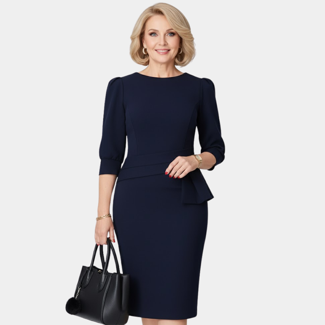 Midi Dress | Elegant Long Sleeve Midi Dress with Peplum Detail | Sophisticated and Flattering 0
