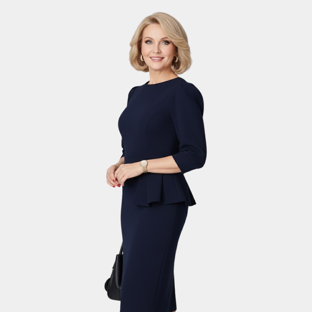 Midi Dress | Elegant Long Sleeve Midi Dress with Peplum Detail | Sophisticated and Flattering 2