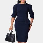 Midi Dress | Elegant Long Sleeve Midi Dress with Peplum Detail | Sophisticated and Flattering 3