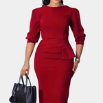 Midi Dress | Elegant Long Sleeve Midi Dress with Peplum Detail | Sophisticated and Flattering 5