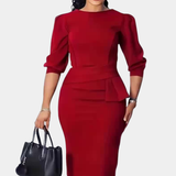 Midi Dress | Elegant Long Sleeve Midi Dress with Peplum Detail | Sophisticated and Flattering 5