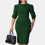 Midi Dress | Elegant Long Sleeve Midi Dress with Peplum Detail | Sophisticated and Flattering 7