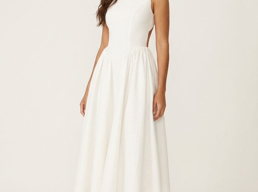 Midi Dress | Elegant Open Back A-Line Summer Dress 0