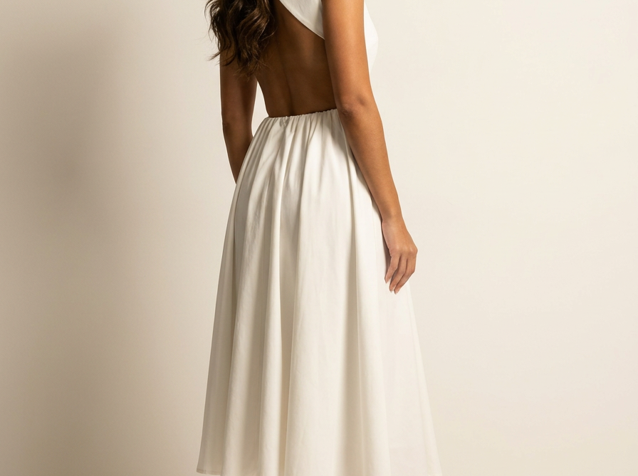 Midi Dress | Elegant Open Back A-Line Summer Dress 2