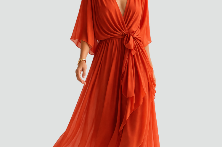 Midi Dress | Elegant Wrap Neckline Airy Midi Gown 1