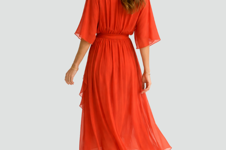 Midi Dress | Elegant Wrap Neckline Airy Midi Gown 10