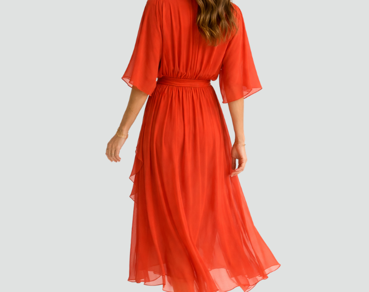 Midi Dress | Elegant Wrap Neckline Airy Midi Gown 10