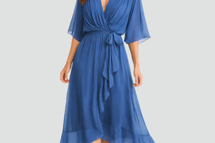 Midi Dress | Elegant Wrap Neckline Airy Midi Gown 5