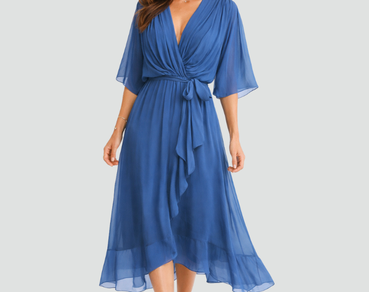 Midi Dress | Elegant Wrap Neckline Airy Midi Gown 5