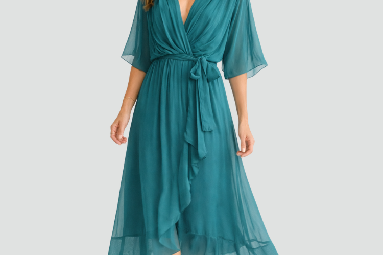 Midi Dress | Elegant Wrap Neckline Airy Midi Gown 6