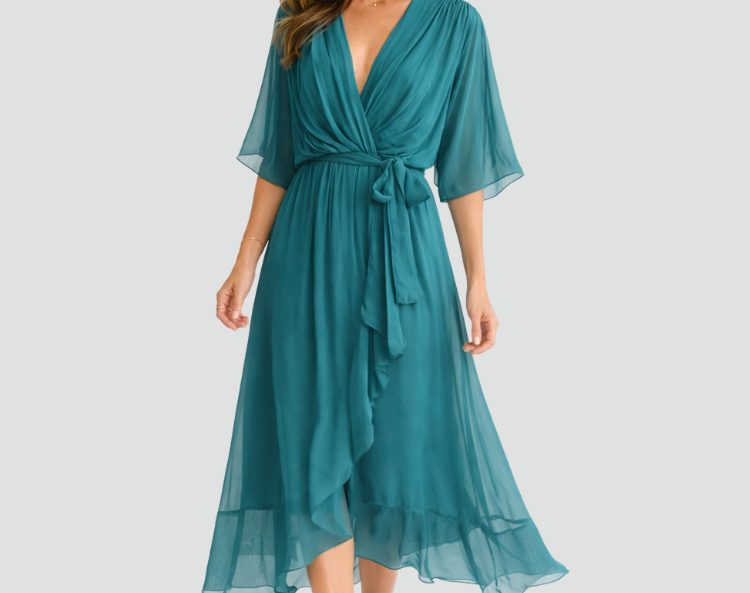 Midi Dress | Elegant Wrap Neckline Airy Midi Gown 6