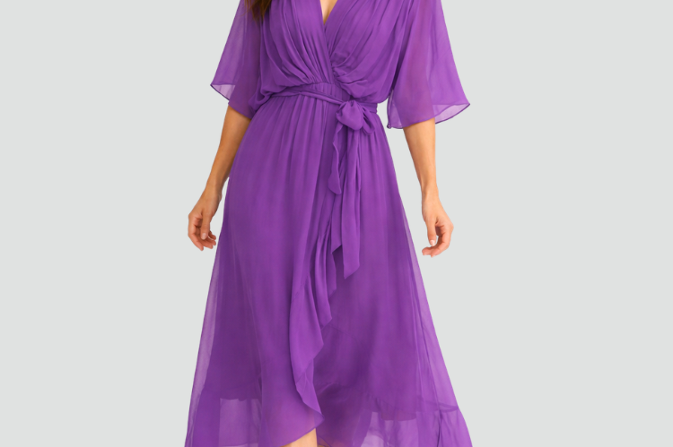 Midi Dress | Elegant Wrap Neckline Airy Midi Gown 7
