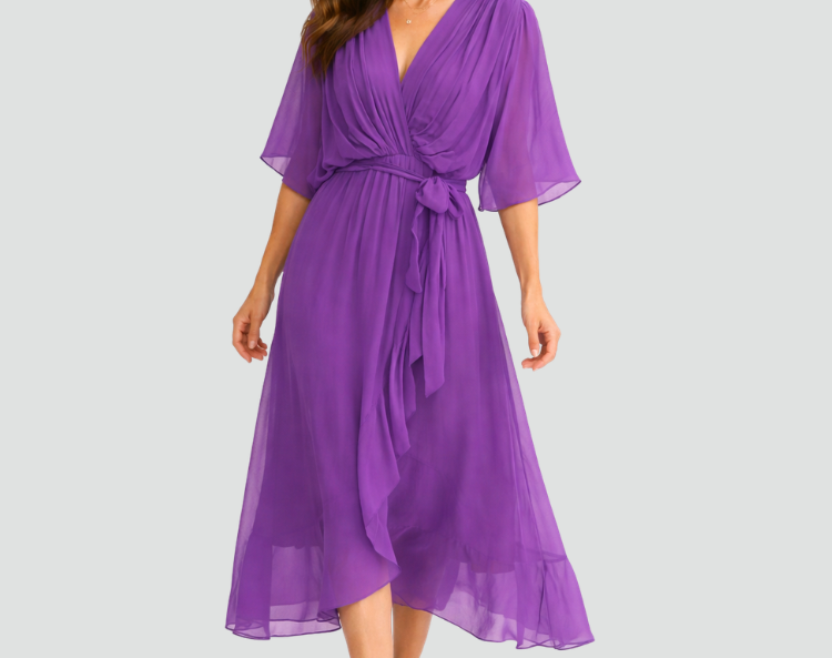 Midi Dress | Elegant Wrap Neckline Airy Midi Gown 7