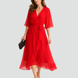 Midi Dress | Elegant Wrap Neckline Airy Midi Gown 8