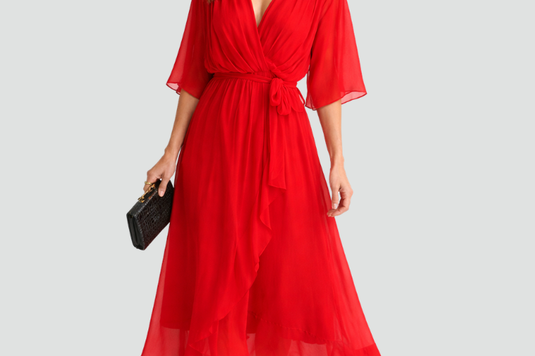 Midi Dress | Elegant Wrap Neckline Airy Midi Gown 8