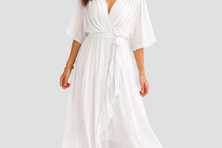 Midi Dress | Elegant Wrap Neckline Airy Midi Gown 9