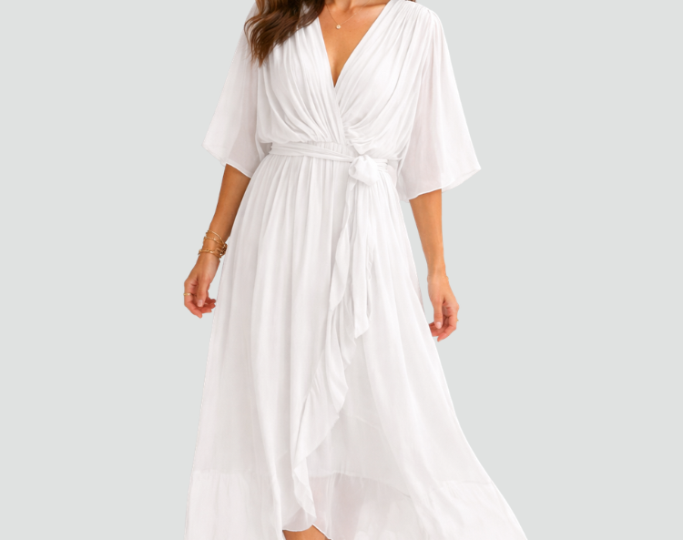 Midi Dress | Elegant Wrap Neckline Airy Midi Gown 9