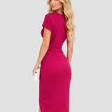 Midi Dress | Elegant Wrap Neckline Formal Midi Dress 0