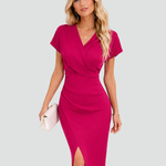 Midi Dress | Elegant Wrap Neckline Formal Midi Dress 1