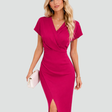Midi Dress | Elegant Wrap Neckline Formal Midi Dress 1