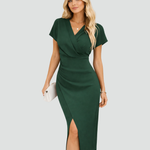 Midi Dress | Elegant Wrap Neckline Formal Midi Dress 10