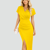 Midi Dress | Elegant Wrap Neckline Formal Midi Dress 12