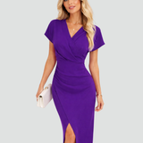 Midi Dress | Elegant Wrap Neckline Formal Midi Dress 3