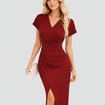 Midi Dress | Elegant Wrap Neckline Formal Midi Dress 5