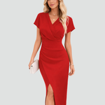 Midi Dress | Elegant Wrap Neckline Formal Midi Dress 7