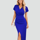 Midi Dress | Elegant Wrap Neckline Formal Midi Dress 8
