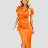 Midi Dress | Elegant Wrap Neckline Formal Midi Dress 9