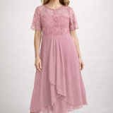 Midi Dress | Floral Midi Dress with Sleeves | Elegant Asymmetrical Design 0