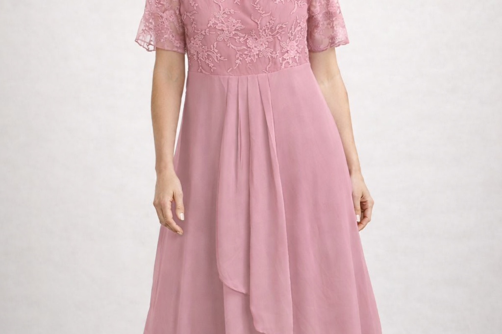Midi Dress | Floral Midi Dress with Sleeves | Elegant Asymmetrical Design 0