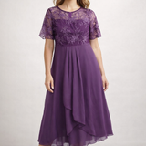Midi Dress | Floral Midi Dress with Sleeves | Elegant Asymmetrical Design 3
