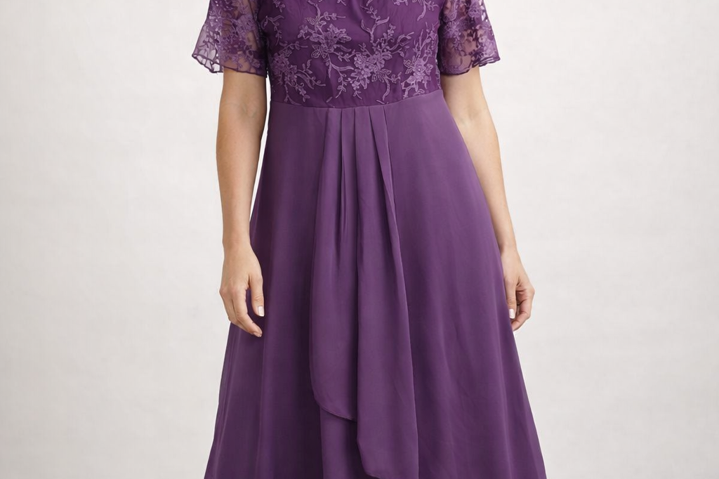 Midi Dress | Floral Midi Dress with Sleeves | Elegant Asymmetrical Design 3