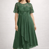 Midi Dress | Floral Midi Dress with Sleeves | Elegant Asymmetrical Design 4