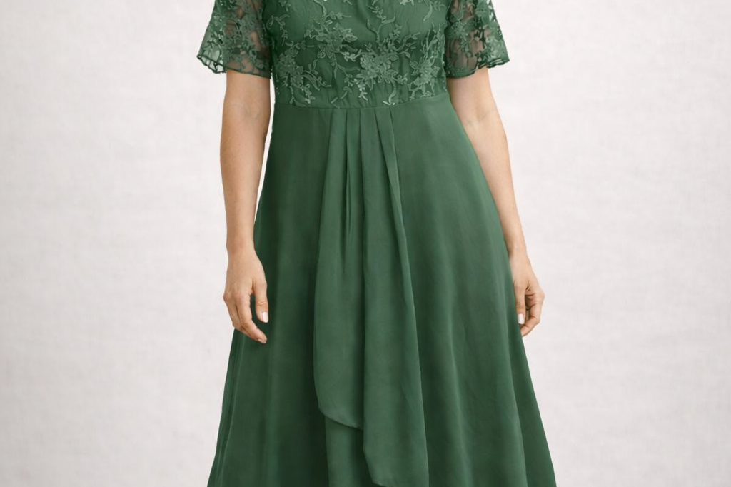 Midi Dress | Floral Midi Dress with Sleeves | Elegant Asymmetrical Design 4